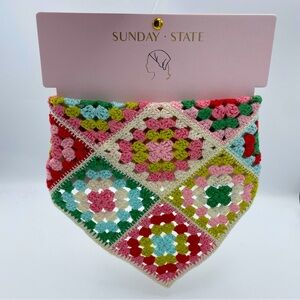 Crochet Triangle Head Scarf with Granny Squares NWT